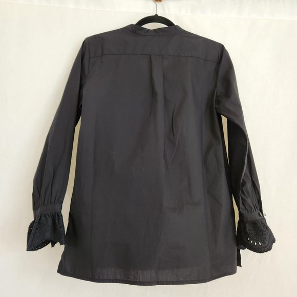 J. Crew  Black Shirt Top 100% Cotton V-neck Long Sleeve with Ruffles Size XS. - Picture 4 of 15